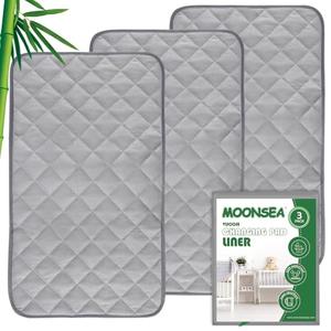 Diaper Changing Pad Liner Non-Slip, Waterproof Terry Mat, Quilted Absorbent Bassinet Liners Washable, 3 Pack 13"x 26" Reusable Portable Changing Table Pad Rectangle Grey