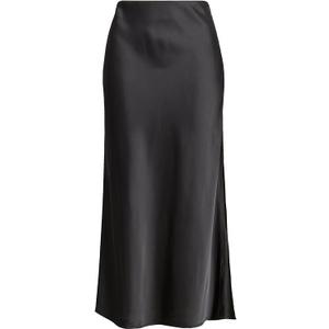 Women Solid High Waist Silky Casual Elastic Satin Long Skirt Ankle Length, XL