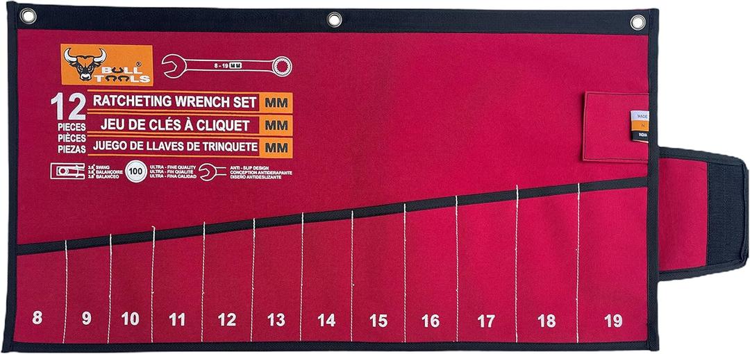 Wrench & Tool Roll Up SAE Pouch Organizer Bag Handmade Waterproof Printed Ballistic Polyester Canvas for Craftsman Gear Drive User Portable Easy Grip