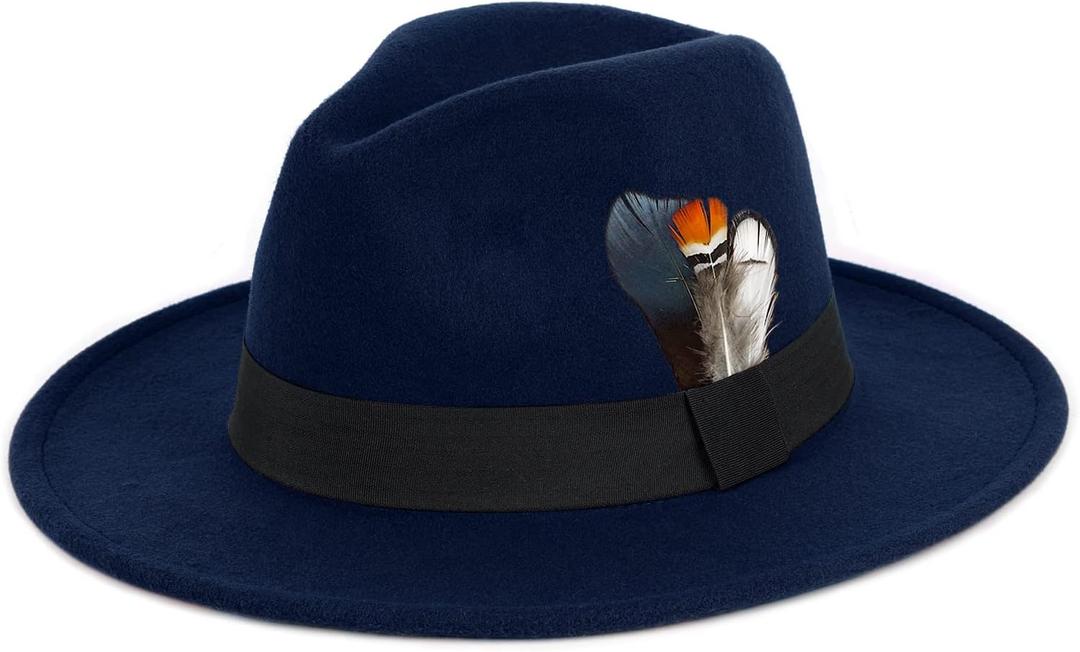 FADACHY Classic Fedora Hats for Men & Women Wide Brim Felt Hat Panama Dress Fedora Hat (Medium)