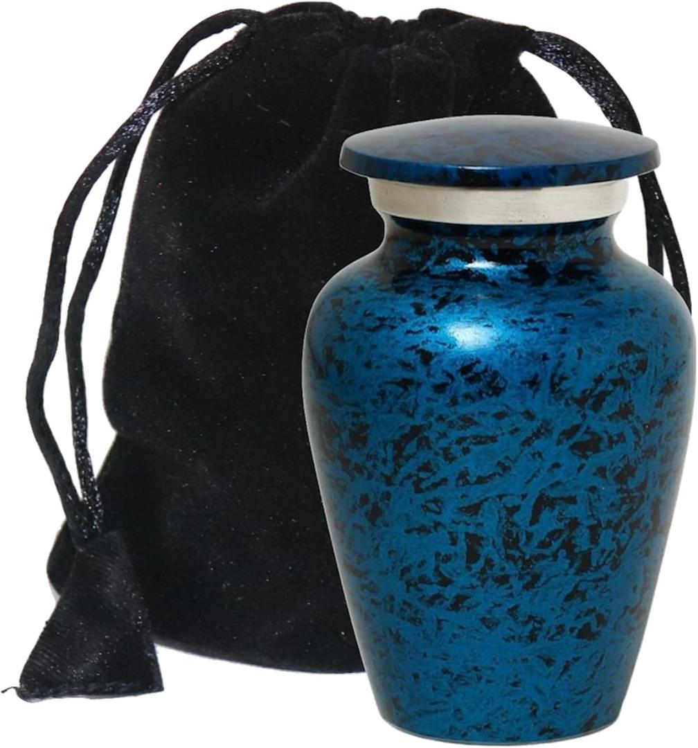 Forest Blue Mini Keepsake Urns for Funeral Remains Ashes Men Women | Small Cremation Urns for Humain Ashes | Velvet Carry Bag | Paper Funnel | Gift Box | Funeral Ash Container