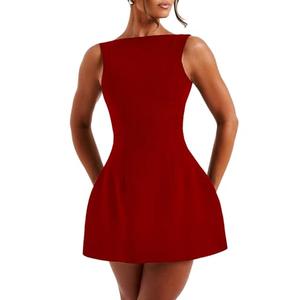 LuFeng Women's Summer Sexy Sleeveless Zipper Mock Neck Slim Fit A-line Mini Dress Bodycon Party Club Dress for Women Red Small