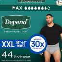 Depend Fresh Protection Adult Diapers, Incontinence Underwear for Men, Disposable, Maximum, XXLarge, Grey, 44 Count (2 Packs of 22), 