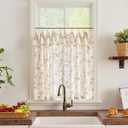 jinchan Floral Linen Kitchen Curtains with Attached Valance 36 Inch Length Farmhouse Cafe Tier Curtains for Living Room Bathroom Rustic Half Window Light Filtering Small Drapes 2 Panels Taupe,30"W x 36"L (Pack of 2)