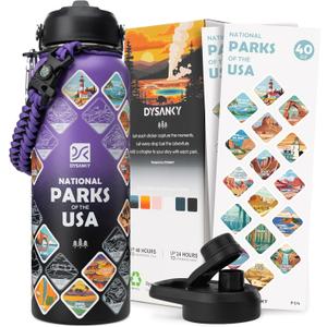 DYSANKY National Parks Water Bottle  40 oz Insulated Stainless Steel Water Jug with 71 Park Stickers, Outdoor Accessories & Gift Box  BPA-Free  Ideal for Hiking, Camping & Travel (Purple/Black)