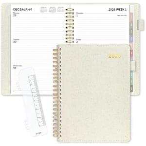 SUNEE 2026 Weekly & Monthly Planner 6.4"x8.5"- 12 Month (January 2026 - December 2026), Vegan Leather Cover, Pocket, Bookmark, Notes, Monthly Tab, Beige