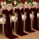 Burgundy 6 Pcs Christmas Chair Sashes 157'' Decorative Bows Chair Cover with 12 Pins for Dinning Room Decoration Wedding Reception Restaurant Event Decoration Banquet Party (Velvet)
