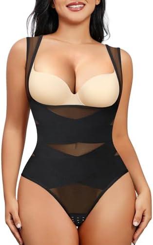 Nebility Thong Shapewear Bodysuit for Women Tummy Control Body Shaper Faja Seamless Waist Trainer Corset Stomach Girdles, M