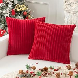 Kevin Textile 2 Pack Striped Plush Velvet Corduroy Christmas Decoration Euro Throw Pillow Sham Cushion Cover for Couch Sofa Floor 20 x 20 inch (50cm), Burgundy