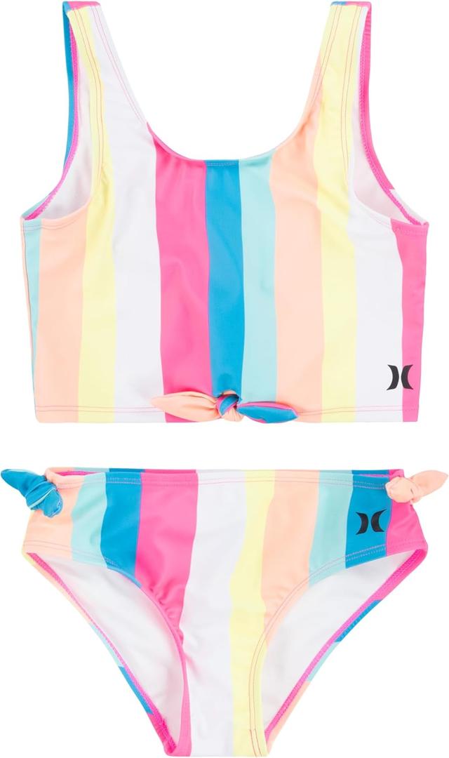 Hurley Girls' Tankini 2-piece Swimsuit (Large, White/Multi Stripe)