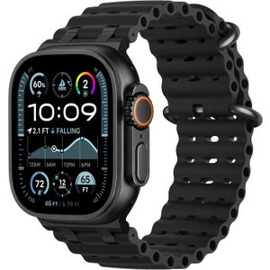 Ocean Sport Bands Compatible with Apple Watch Ultra 2/Ultra Band 49mm 46mm 45mm 44mm 42mm for Men Women, Metal Connector with Breathable Silicone Waterproof Strap for iWatch Series 10 9 8 7 SE 6 5 4 3 (Black/Black)