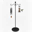 58 Inch Double Shepherds Hooks for Outdoor Indoor with Round Base Stand, Adjustable Shepherds Hook for Bird Feeder, Wind Chime, Solar Light for Garden Patio Home Decor