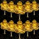 Junkin 10 Set Balloon Stand Kit for Centerpiece with LED String Light 100 Pcs Balloons Light up Table Balloon Stand Centerpieces for Valentine Wedding Baby Shower Birthday(Gold)