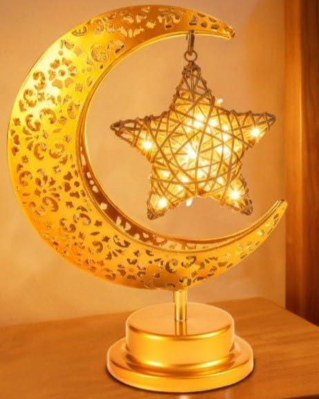 OLEEK Ramadan Decorations Moon and Stars - Ramadan Lights for Table - Ramadan Decorations for Home 2026 - Ramadan Gifts for Kids Lanterns - Ramadan Decor Moon and Star Lamp - Crescent Moon lamp