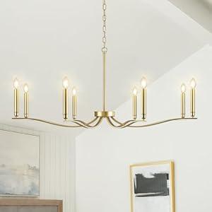 FookChak Gold Chandelier, 8 Light Chandelier Dining Room Light Fixture Over Table Modern Candle Chandelier 44in Metal Chandeliers Lighting for Living Room Foyer Master Bedroom Bathtub