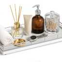 Bathroom Vanity Tray for Countertop, 12" x 6" Oak Wood Toilet Tank Tray with Metal Guardrail, Bathroom Organizer for Soap, Perfume & Skincare, Non-Slip Decorative Tray for Dresser, Sliver & White