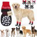 BINGPET 6PCS Dog Socks to Prevent Licking Paws with Grippers for Hardwood Floors Anti Slip, Winter Pet Shoes Booties, Extra-Thick Grip Dog Boots & Paw Protectors for Small Medium Large Senior Dogs, M