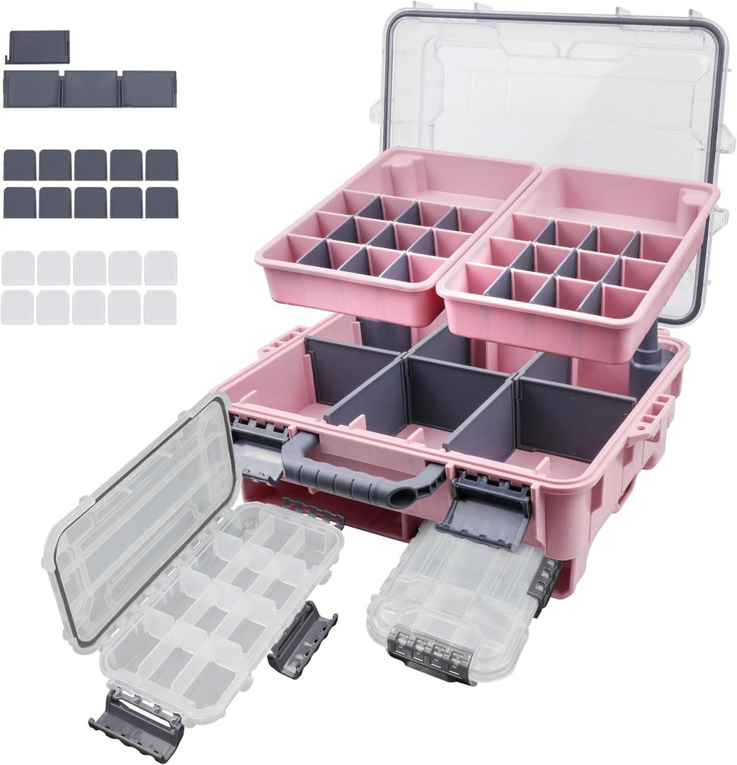 RUNCL Universal Fishing Tackle Box with Two Small Tackle Tray, Removal Inside Design Waterproof Trunk Storage Box, Thicker Floating Airtight Stowaway