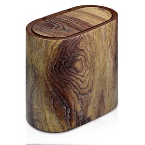 Bathroom Trashcans with Lids, Plastic Marble Wood Pattern Can Small Garbage Bin with Lid for Bathroom Narrow Wastebasket Modern Waste Basket for Home Indoor Hotel (Plastic Wood Pattern)