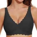 Gailife Cute Floral Bras for Women No Underwire Seamless Ultra Comfort Bralettes for Women with Support Everyday Plunge Bra (Small, Black)