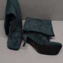 Women's Knee High Suede Boots for Women Wide Calf Square Toe Stiletto Heels Tall Boots Pull On High Heel Long Booties (9, Green)