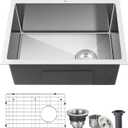 ROVOGO 20x16x9 in. Drop-in Kitchen Sink Single Bowl, 304 Stainless Steel Handmade Modern Sink Top Mount with Bottom Grid and Offset Drain, 1 Hole, Brushed (Brushed Offset Drain)