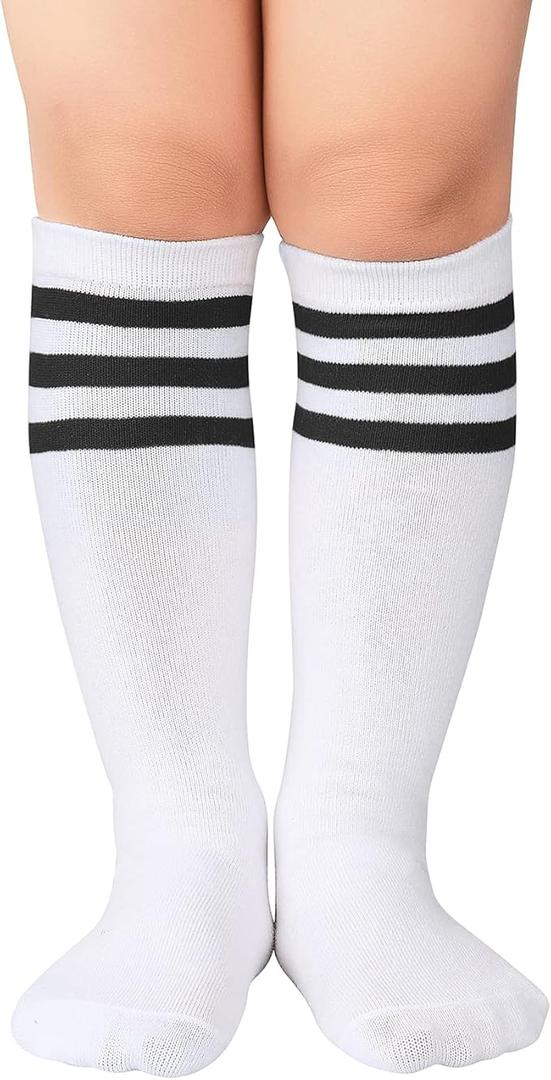 CUBACO Kids Soccer Socks Knee High Tube Boys Girls 4 Pair Socks 7-13 Years Old Suitable Baseball Football Sports Training