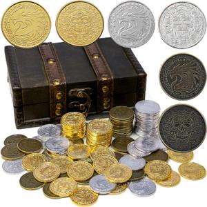 Metal Pirate Coins, 100 Pieces Lots of Toys Gold Coins for Board,DND Props Accessories, Treasures and Treasure chests Fantasy Dragon Coinsfor RPG Tablelap