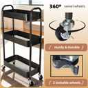 3 Tier Slim Metal Rolling Storage Cart for Laundry Room & Kitchen Organizer, 7.1'' Thin Standing Shelf for Narrow Spaces, Utility Cart with Wheels & Lockable Casters for Bathroom, Black