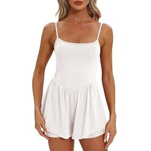 Women's Summer Casual Sleeveless Rompers Fitted Spaghetti Strap Shorts Overalls Jumpsuit 6110 White XL