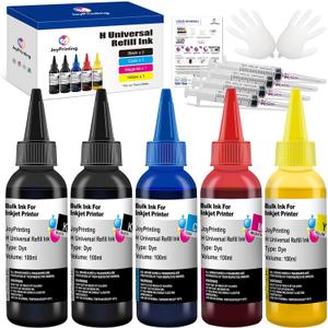 Ink Refill Kit for HP Printer Cartridges HP 67 67XL 60 61 62 63 65 65XL 910 950 951 952 962 932 933 920 901 902 Refillable Ink Cartridges CISS System (100ml, Black, Cyan, Magenta, Yellow)