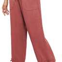 Famulily Womens Capri Pants High Waisted Wide Leg Lounge Linen Pant Drawstring Causal Palazzo Trousers with Pockets (Large, Red)