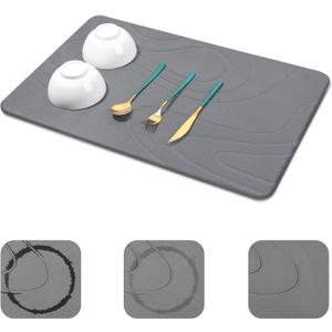 Large Stone Drying Mat for Kitchen Counter - 24"x16" Dirt-Resistant Quick Drying Fast Absorbent Non-Slip Diatomite Mat, Natural Diatomaceous Earth Dish Drying Pad for Dish Rack(Dark Grey)