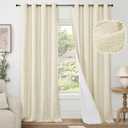 Lajode Cream 100% Blackout Curtains for Living Room 95 Inch Length 2 Panels Set, Thermal Insulated Light Blocking Faux Linen Curtains for Bedroom, Bronze Grommet Boho Window Drape Each 52" Wide