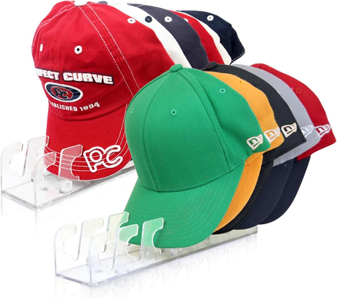 Perfect Curve Hat Organizer Stand for Baseball Caps  Baseball Cap Organizer  Hat Stand - Hat Organizer for Closet Shelf or Wall  Holds 14 Caps - Clear 2-Pack