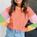 miduo Womens Long Sleeve Tops Color Block Stitching Casual Loose Fit Crew Neck Shirts Blouses (XXL)
