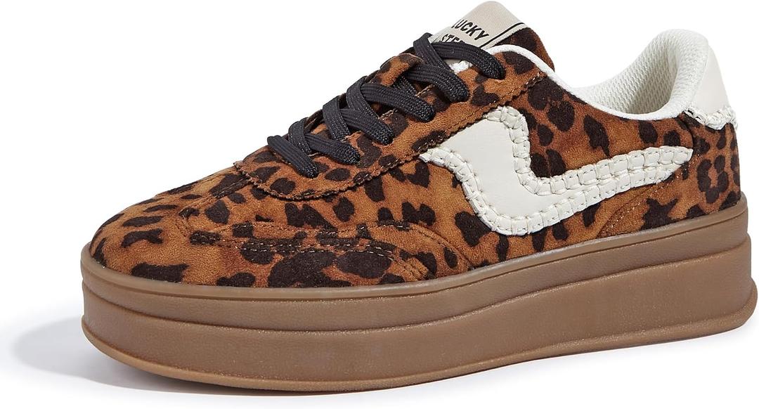 LUCKY STEP Women's Platform Fashion Sneakers Thick Sole Suede Faux Leather Classic Rubber Gum Sole Low Top Casual Walking Shoes, Size 9