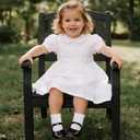 3 Pack Girls White Ruffle Dress Short Socks, Cute Scallop Frilly School Uniform Cotton Crew Ankle Socks (White, M)