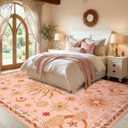 Vacuum-Friendly, 9x12 Washable Area Rug, Pink Gold Beige Red