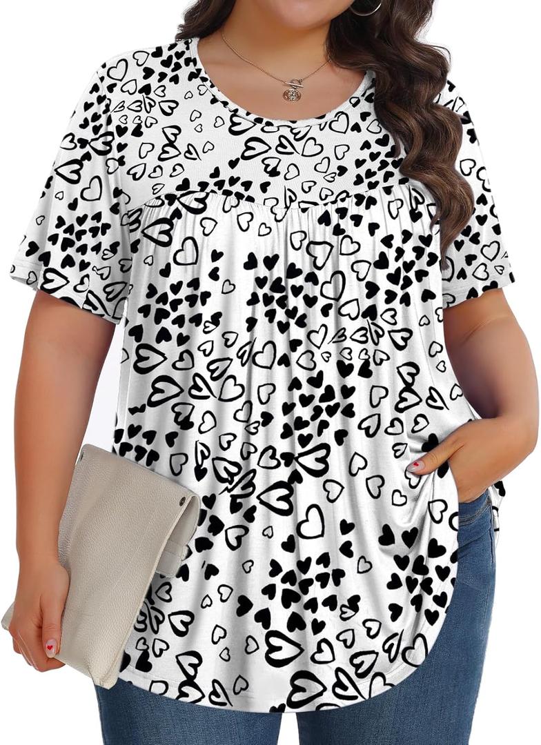 Womens Plus Size Tops Tunic Short Sleeve Crew Neck Shirts Casual Soft Blouse 1X-5X (White, XXXL)