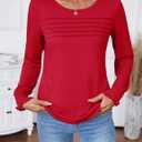 LOMON Women Tops Long Sleeve Blouses Dressy Casual Crewneck Pleated Tunic Shirts 2026 Loose Fashion Clothes (Red, M)