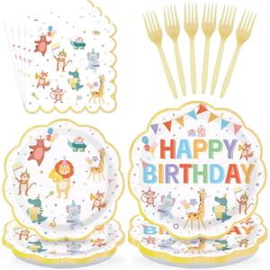 96Pcs Animal Parade Birthday Decorations Circus Carnival Plates and Napkins Circus Animals Birthday Decorations Favors for Kids Boys Girls Baby Shower Festive Circus Theme Party Supplies Serves 24