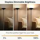 BoostArea Torchiere Floor Lamp, 30W Super Bright LED Standing Lamp, Stepless Dimmable Pole Lamp with 3000K Lighting, Rotary Switch, 70 Inch Tall Metal Modern Floor Lamps for Living Room/Bedroom Black