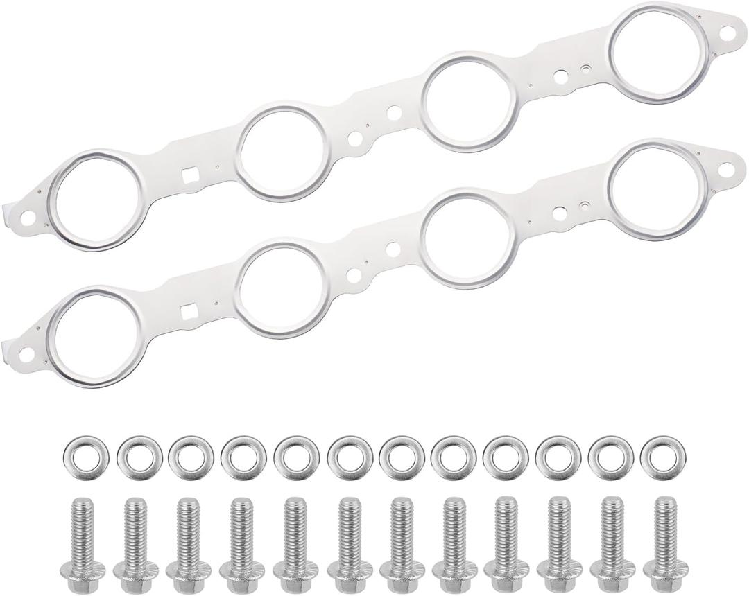 12617944 LS MLS Exhaust Manifold Gasket & Bolts Kit Compatible with GMC Sierra Yukon, Chevy Silverado 1500 Suburban LS Header Gasket LS1 LS2 LS3 LS6 LQ4 LQ9 LM7 4.8L 5.3L 5.7L 6.0L 6.2L OEM# 12558573