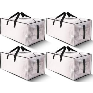 HOMESURE 4 Pack Large Strong Moving Bags with Zippers & Carrying Handles - Water-Resistant - Heavy Duty Storage Tote for Space Saving, Fold Flat, Alternative to Moving Box (Semi-Transparent)