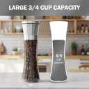 Home EC Premium Stainless Steel Sea Salt and Pepper Grinder Set of 2 - Adjustable Ceramic - Tall Glass Salt and Pepper Shakers - Kitchen Spice Mill W/Funnel & EBook