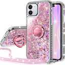 Silverback for iPhone 11 Case, Moving Liquid Holographic Sparkle Glitter Case with Kickstand, Bling Diamond Bumper Ring Stand Slim Protective Apple iPhone 11 6.1'' Case for Girls Women, Pink
