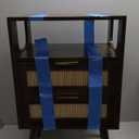 Rattan Nightstand with Charging Station,Farmhouse Bedside Table with 2 Storage Drawer and Open Wood Shelf, for Bedroom and Small Spaces,Night Stand with Solid Wood Legs (Walnut Brown-Outlet)