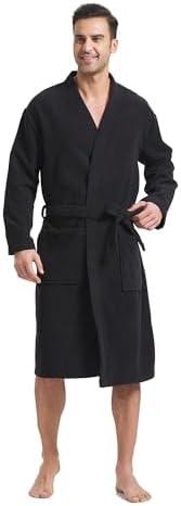 FashGudim Terry Cloth Robes for Men Big and Tall Short Men's Kimono Robe Super Absorbent Spa Bathrobe Calf Length With Pockets XL