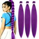 Pre Stretched Braiding Hair Extensions 3 Packs 20 Inch Purple Braiding Hair Synthetic Braids Hair Extension for Women Hot Water Setting(20Inch,III Purple)